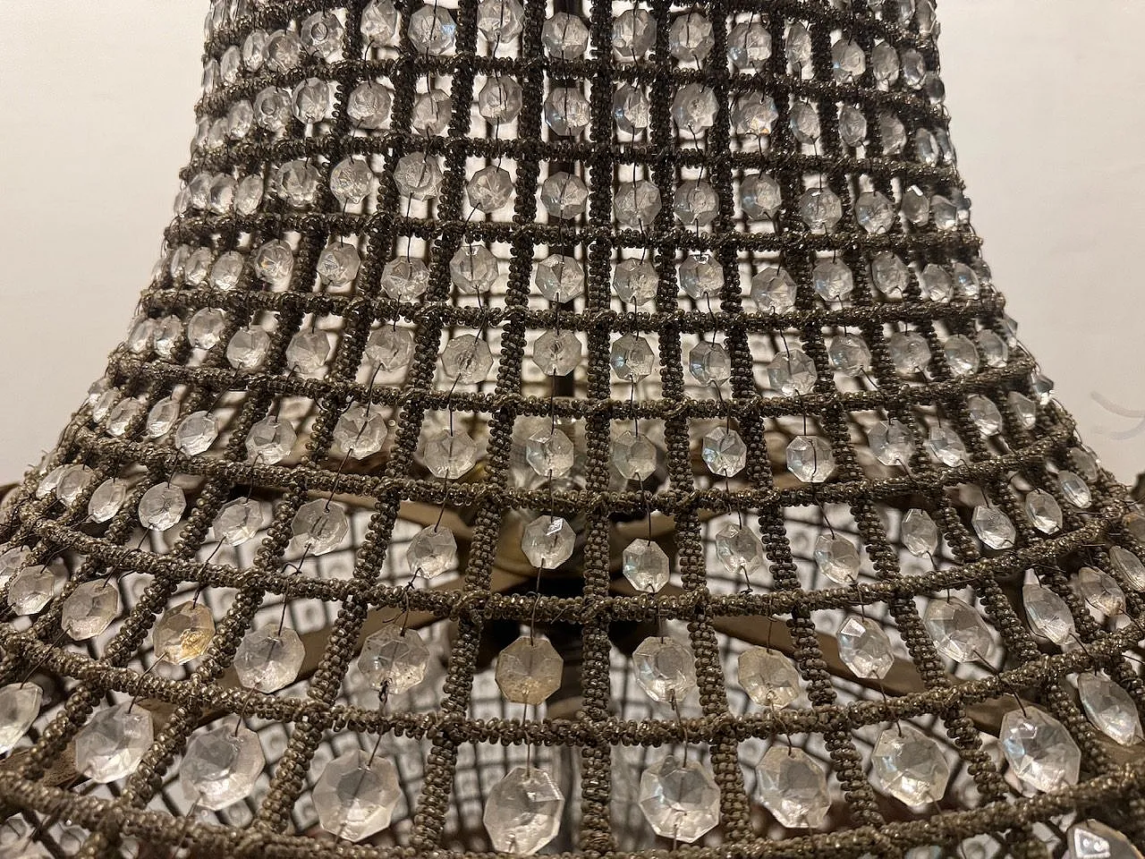 Large Crystal Beaded Bronze Chandelier, 1970s 6