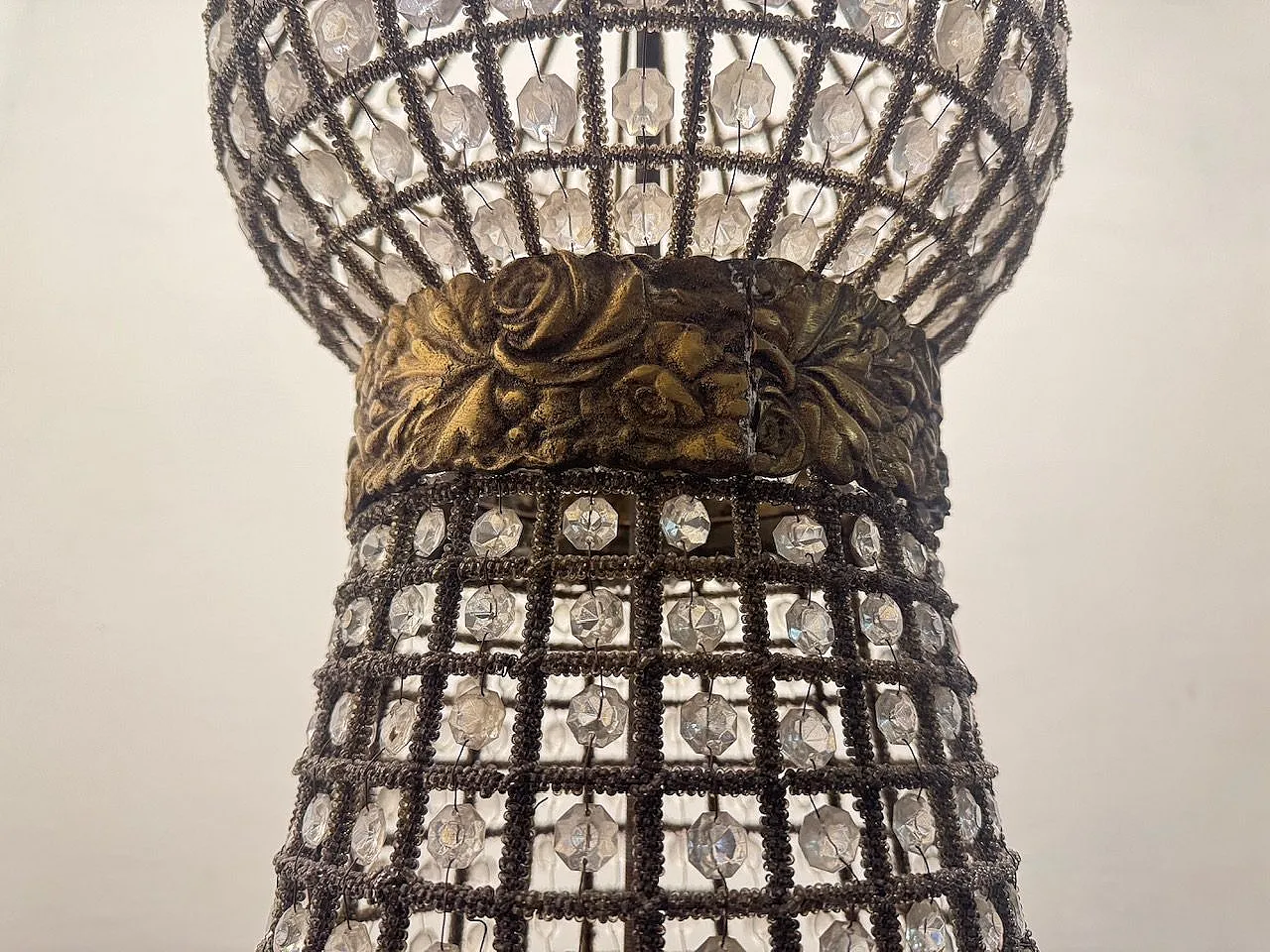 Large Crystal Beaded Bronze Chandelier, 1970s 9