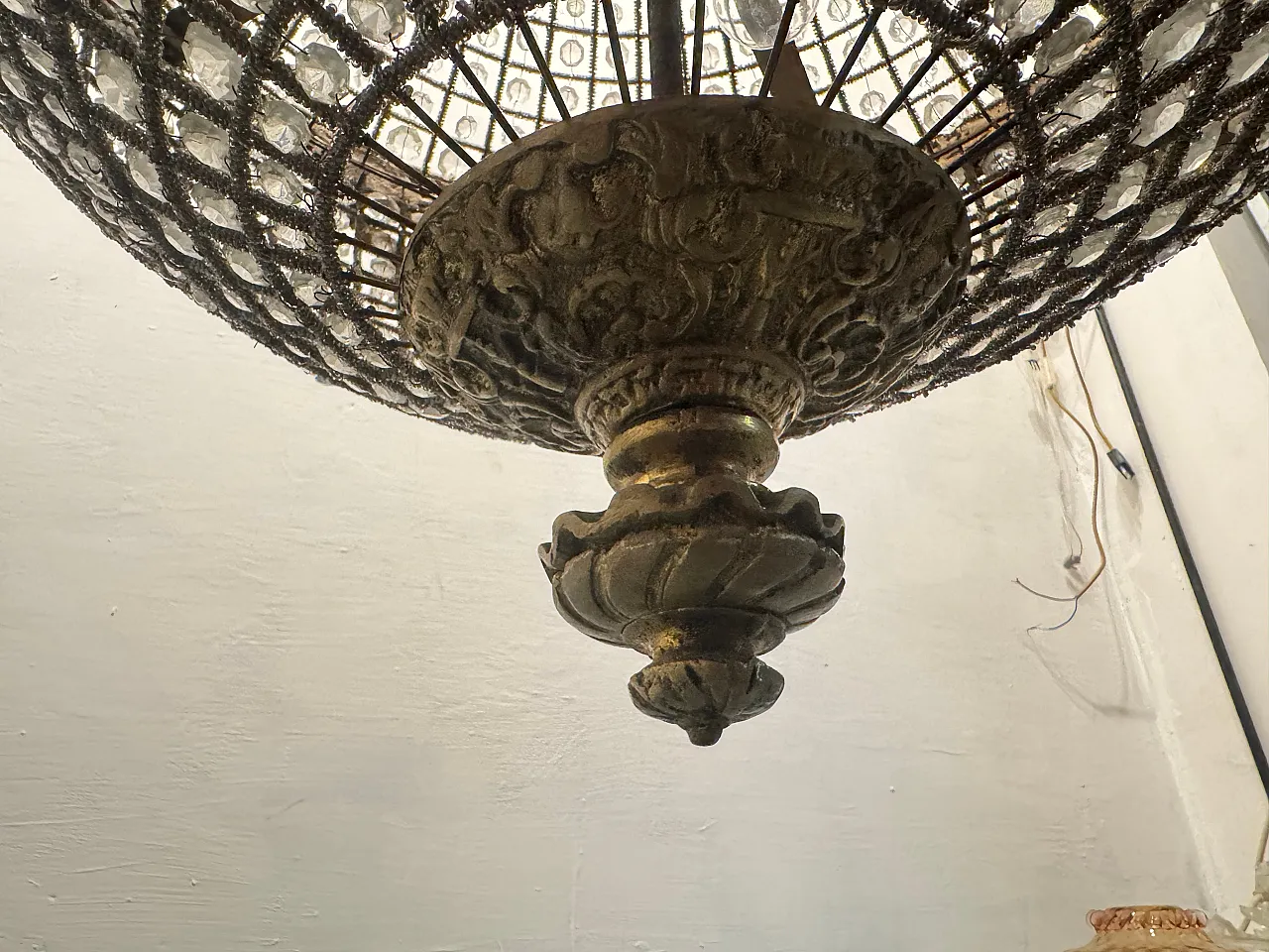 Large Crystal Beaded Bronze Chandelier, 1970s 12