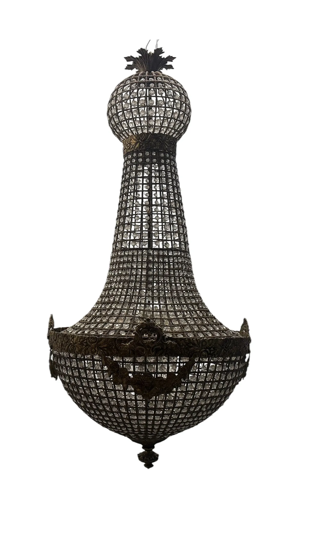 Large Crystal Beaded Bronze Chandelier, 1970s 13