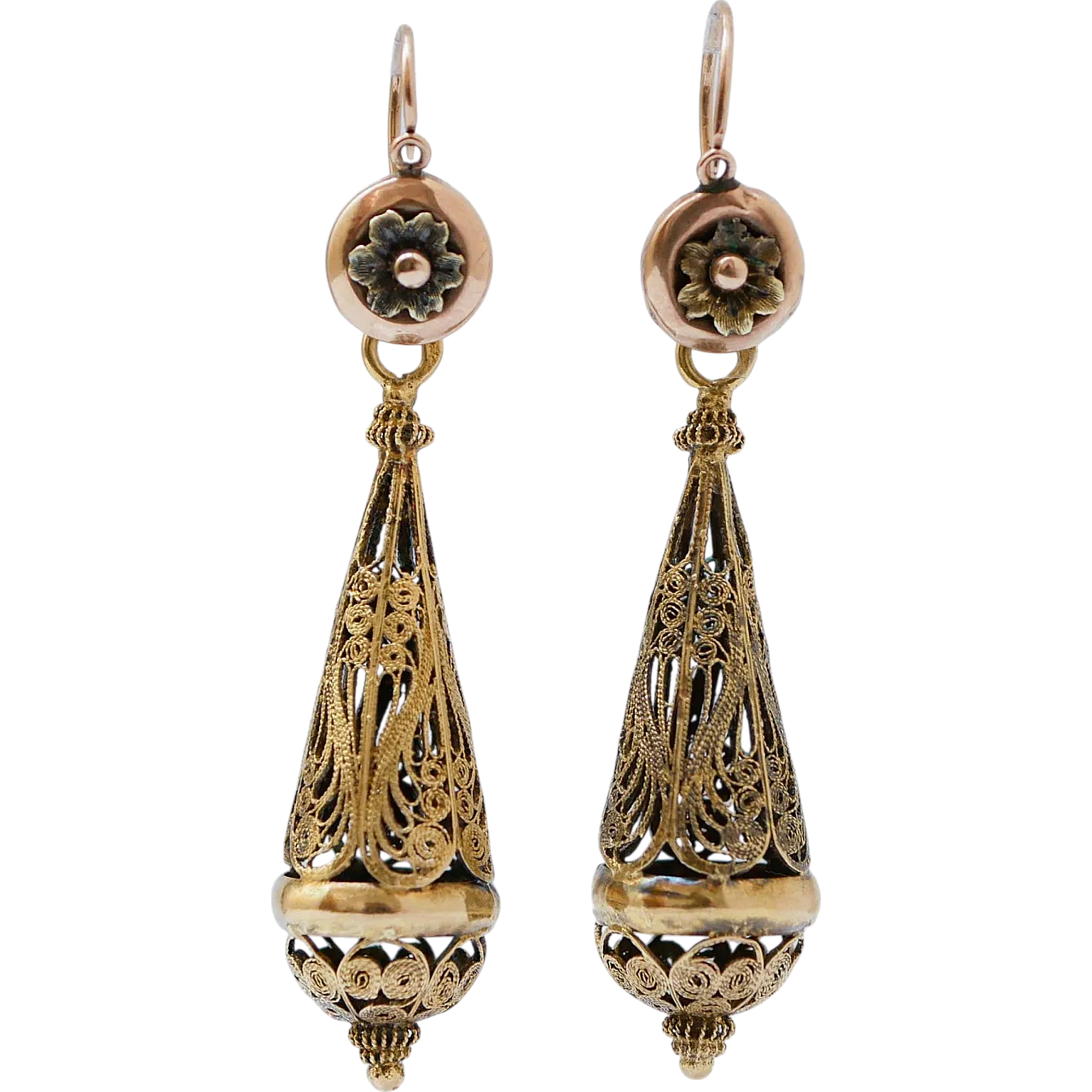 Orecchini pendenti in oro giallo, anni '50 7