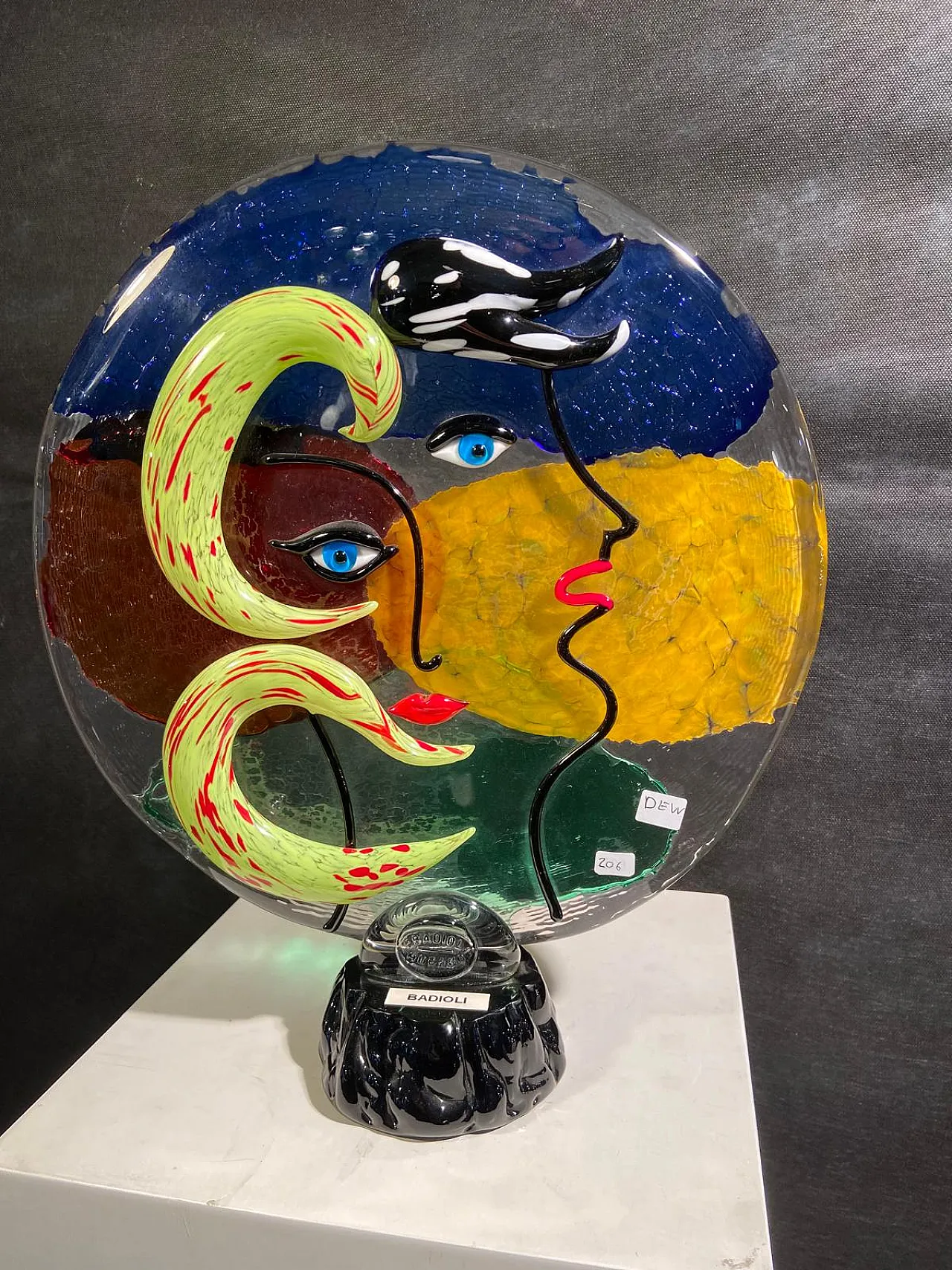Medaglione Picassiano di Badioli in vetro di Murano, anni 90 2
