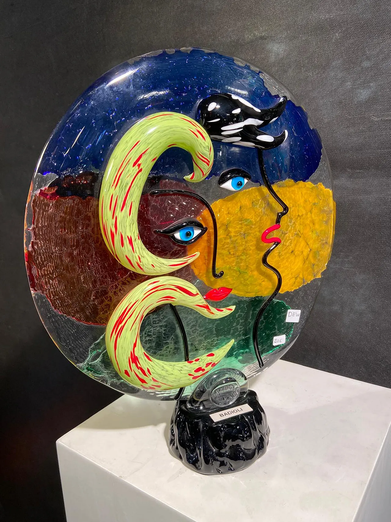 Medaglione Picassiano di Badioli in vetro di Murano, anni 90 3