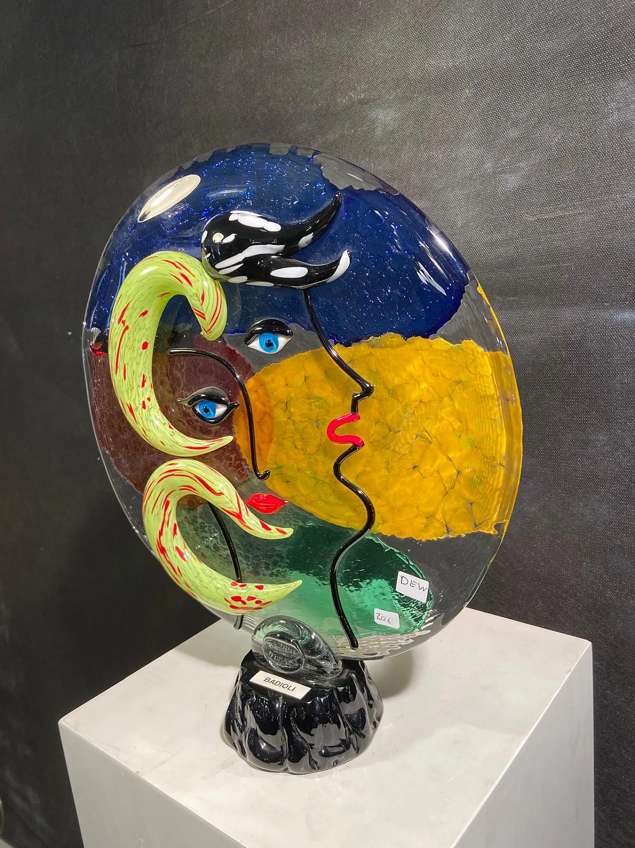 Medaglione Picassiano di Badioli in vetro di Murano, anni 90 7