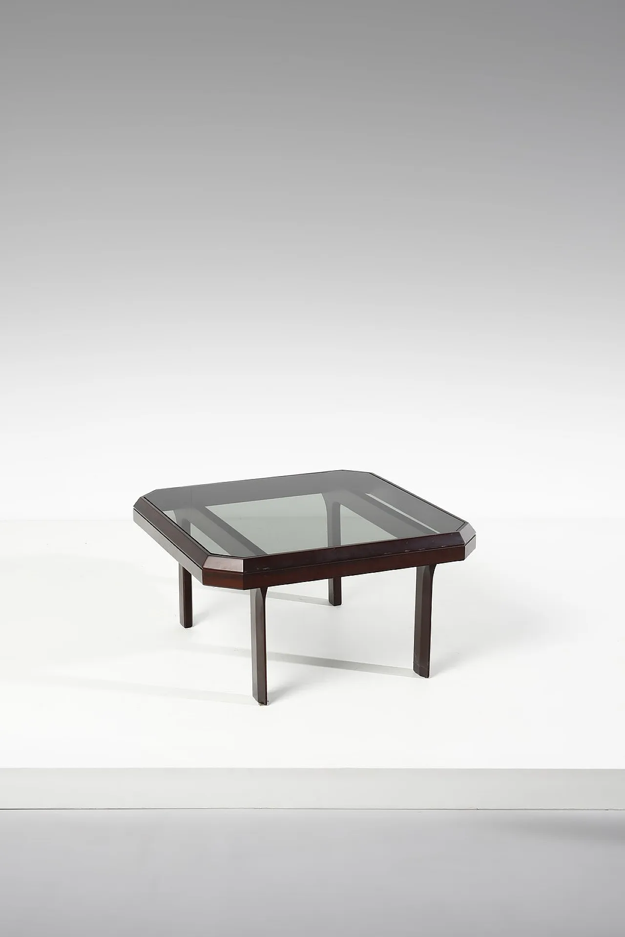 Squared multifaced design table eith glass top, 1970s 2