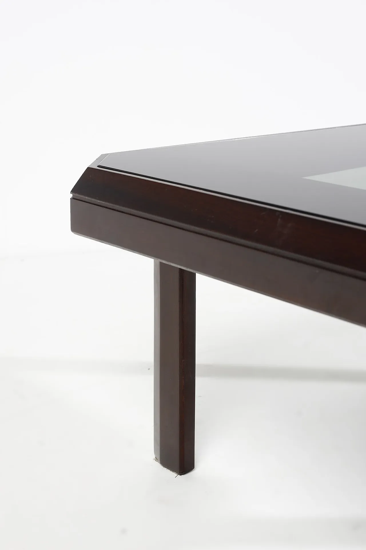 Squared multifaced design table eith glass top, 1970s 6