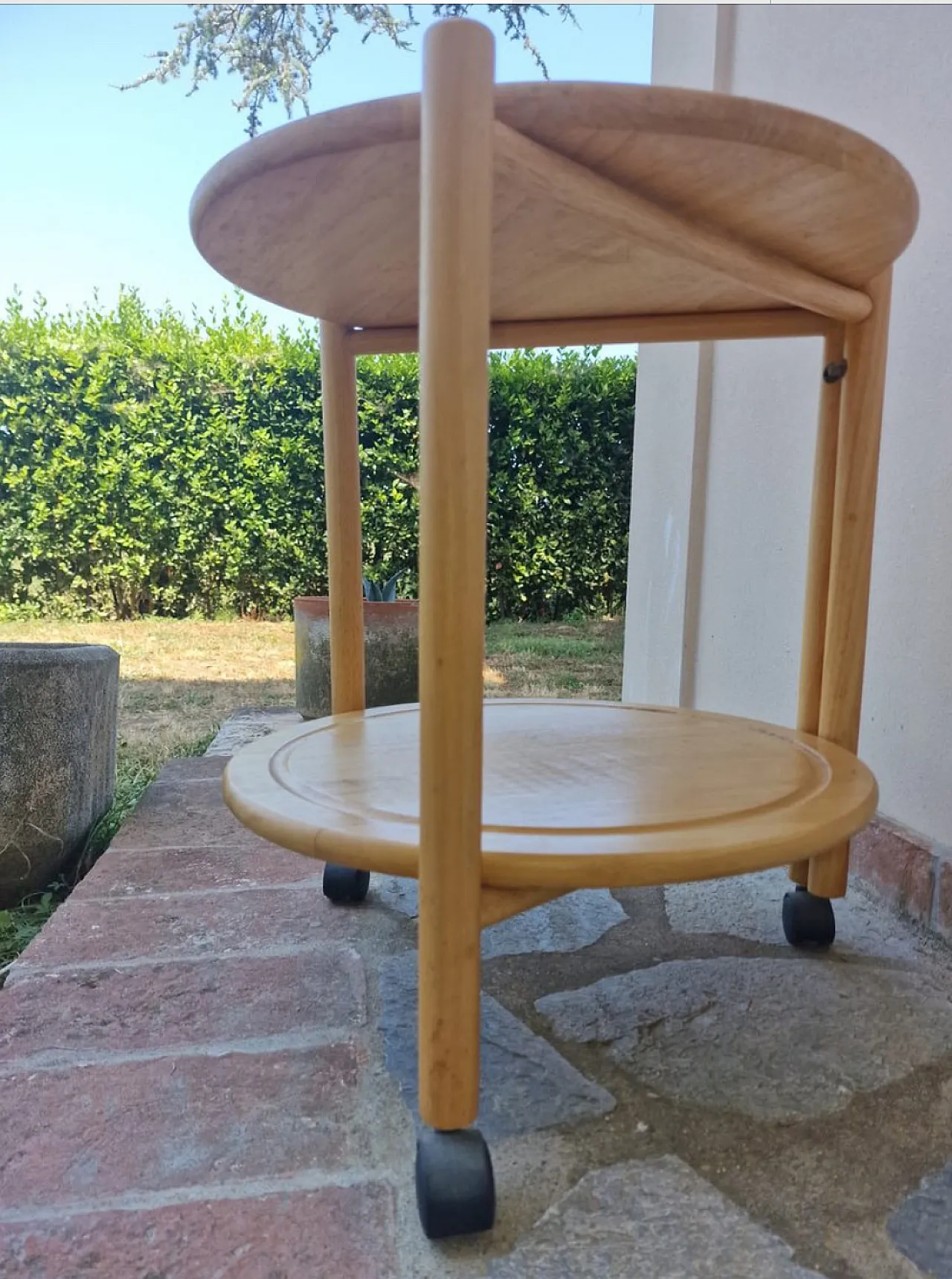 Tavolino da caffè in faggio pieghevole su ruote, Danimarca, anni '60 4