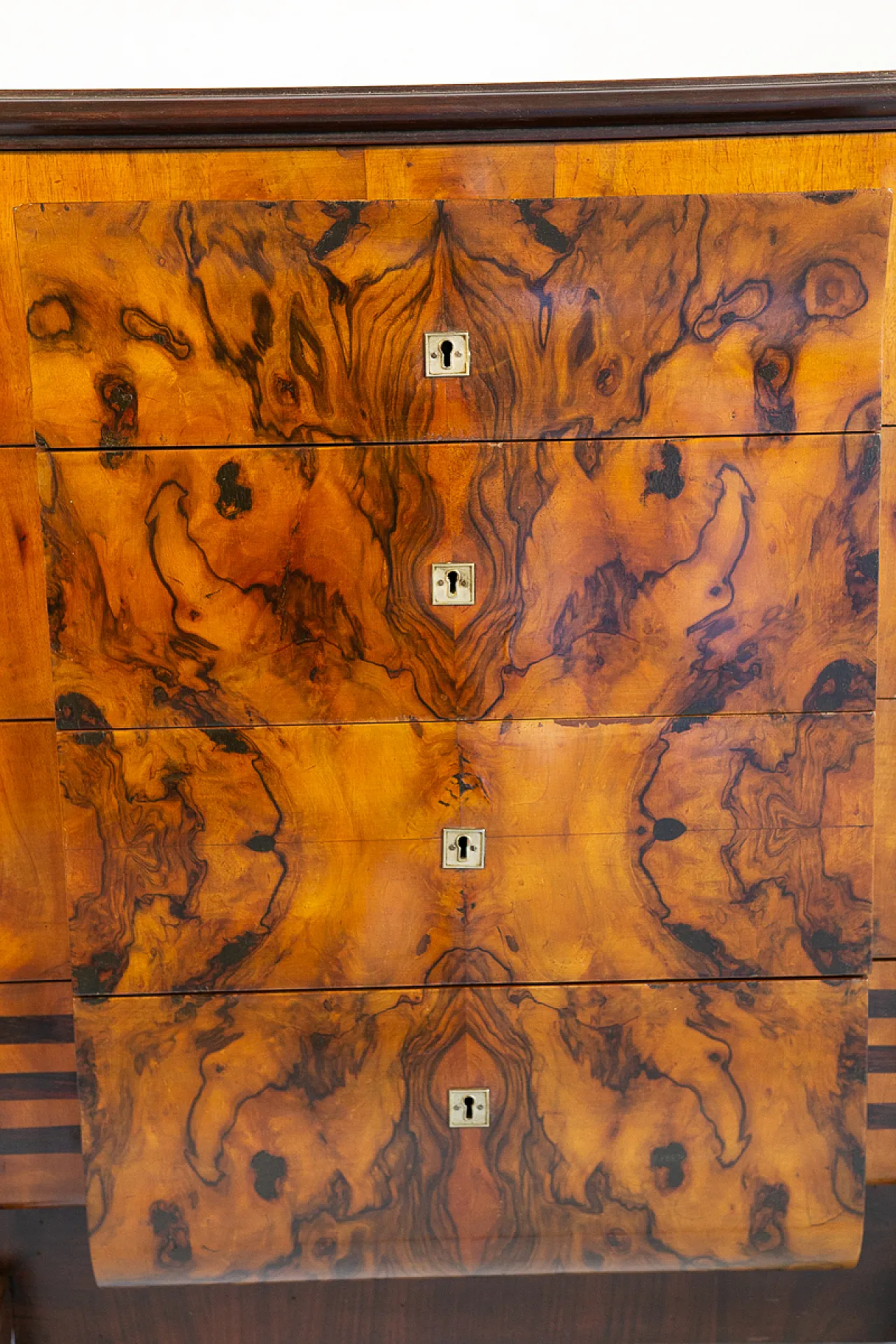 Cassettiera Art Déco in radica e noce e acciaio, anni '30 8