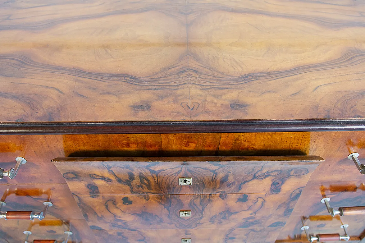 Cassettiera Art Déco in radica e noce e acciaio, anni '30 26