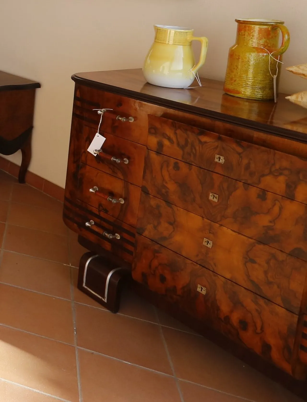 Cassettiera Art Déco in radica e noce e acciaio, anni '30 36