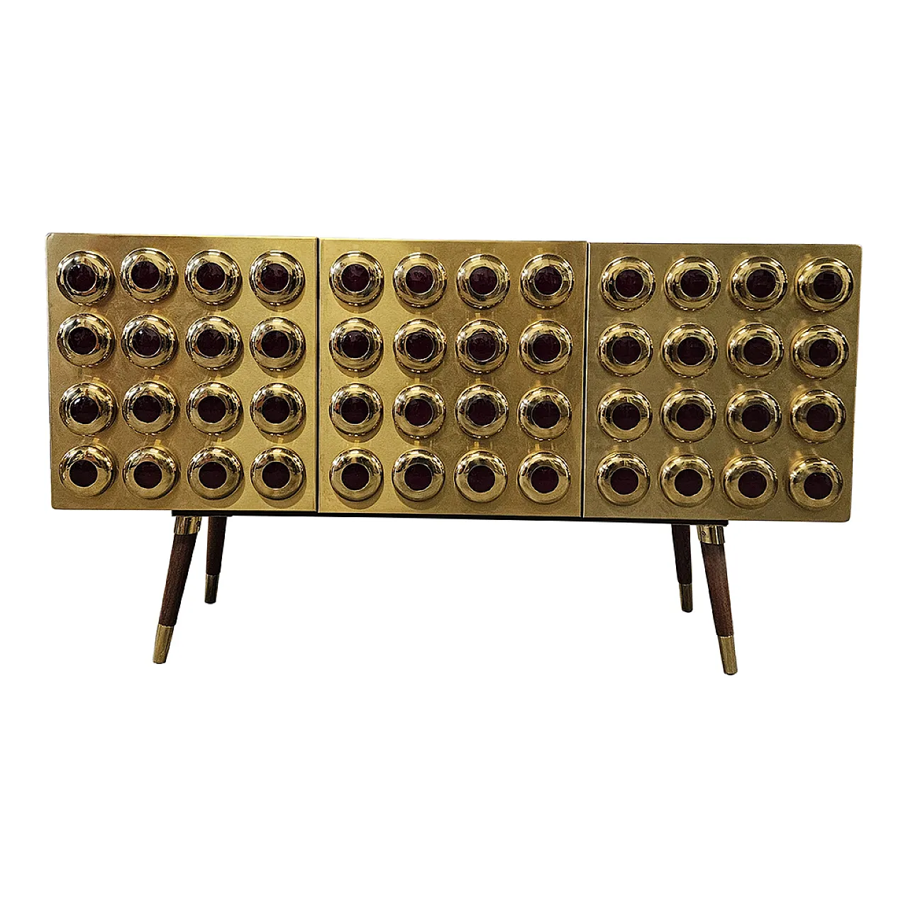 Credenza tre ante in ottone e vetro, anni '90 1