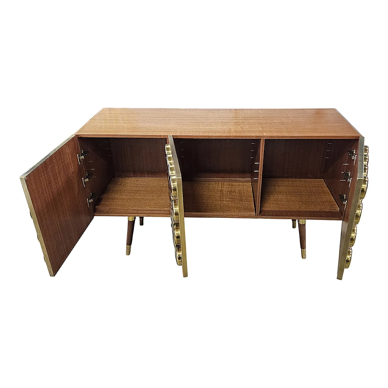 Credenza tre ante in ottone e vetro, anni '90 7