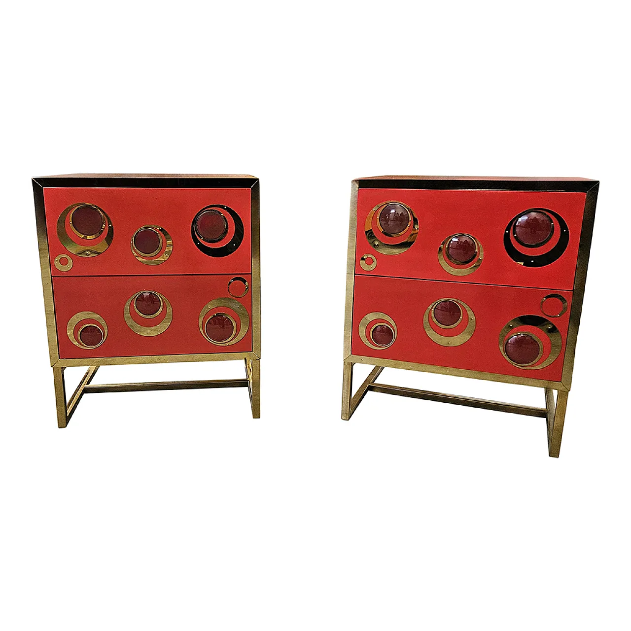 Coppia di comodini in vetro e ottone, anni '90 1