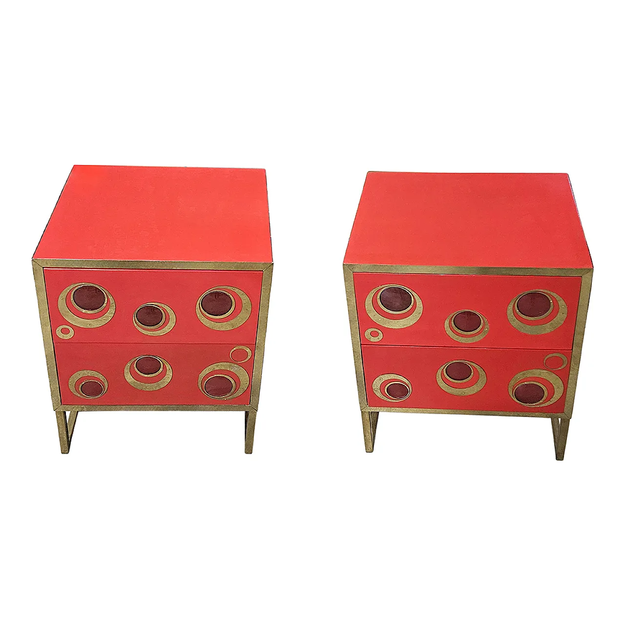 Coppia di comodini in vetro e ottone, anni '90 3