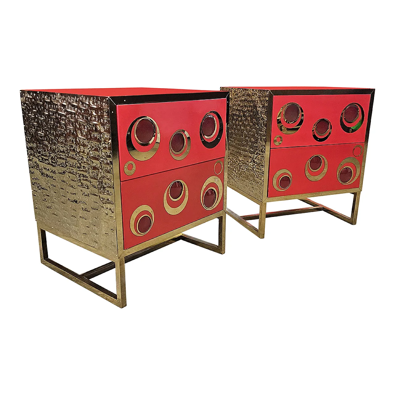 Coppia di comodini in vetro e ottone, anni '90 4