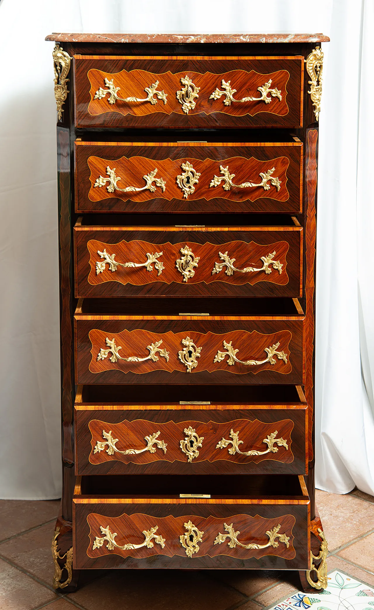 Seara Napoleone III French in precious exotic woods, 19th ce, 6