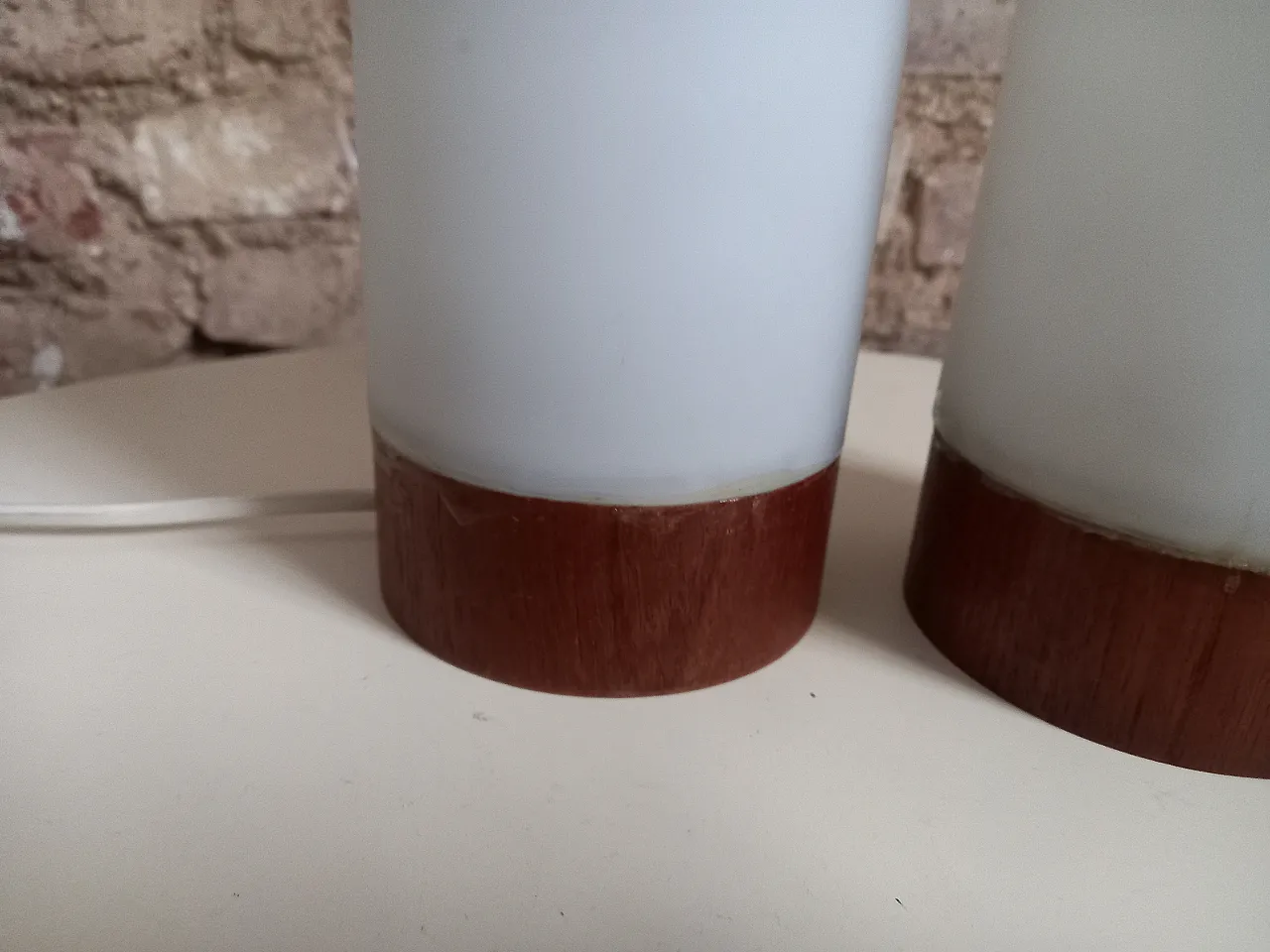 Pair of Scandinavian Teak and glass lamps, 70s 2