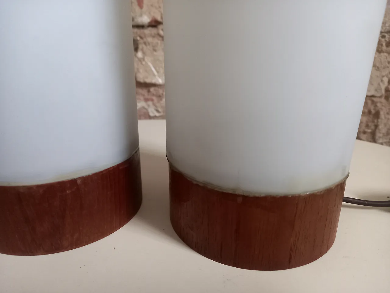 Pair of Scandinavian Teak and glass lamps, 70s 3