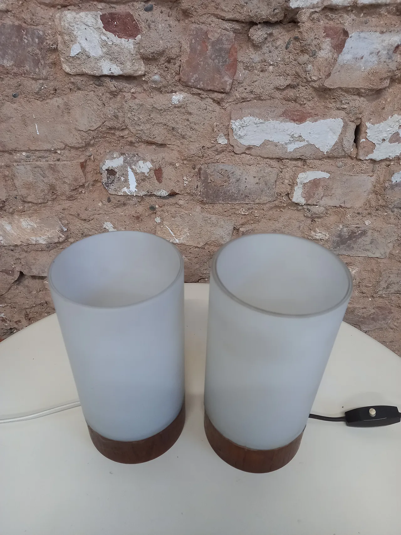 Pair of Scandinavian Teak and glass lamps, 70s 5