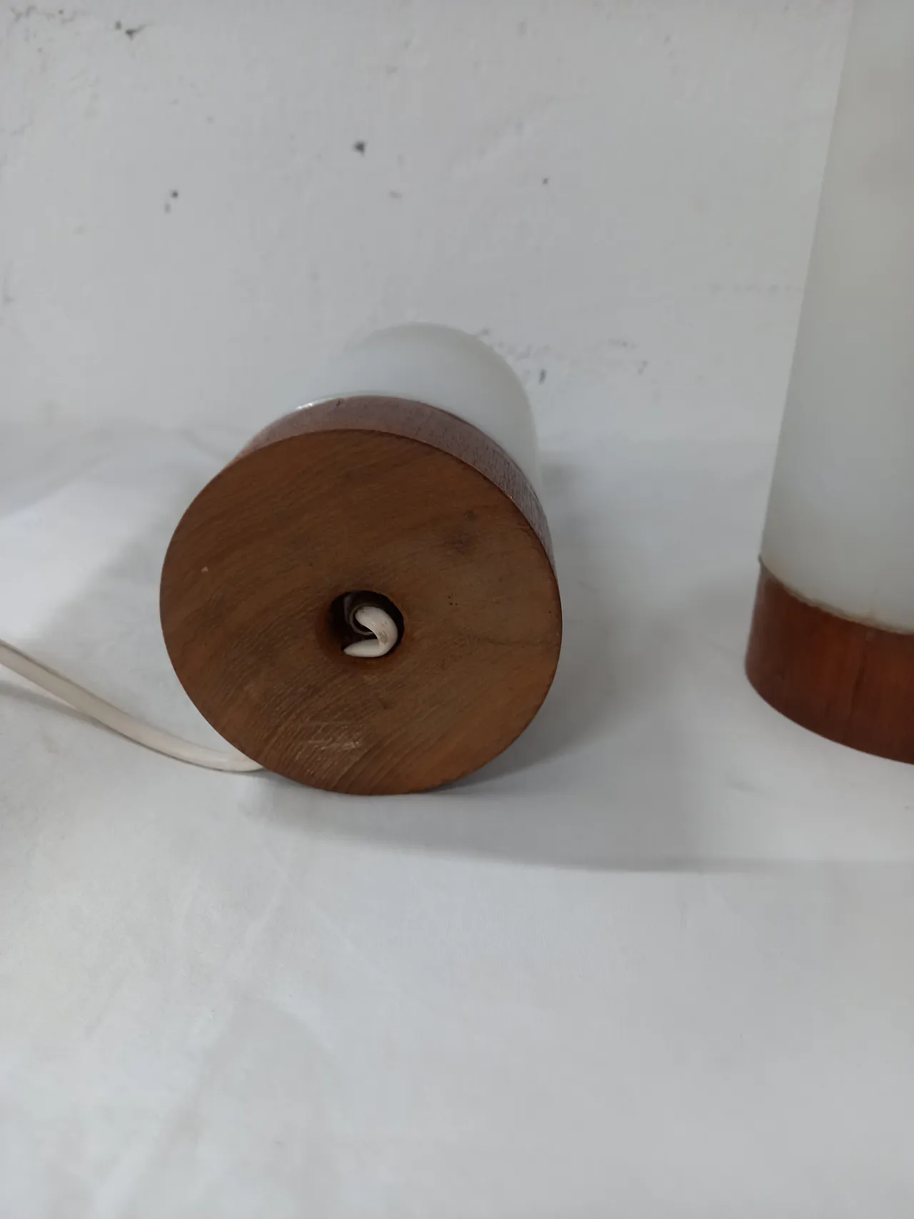 Pair of Scandinavian Teak and glass lamps, 70s 7