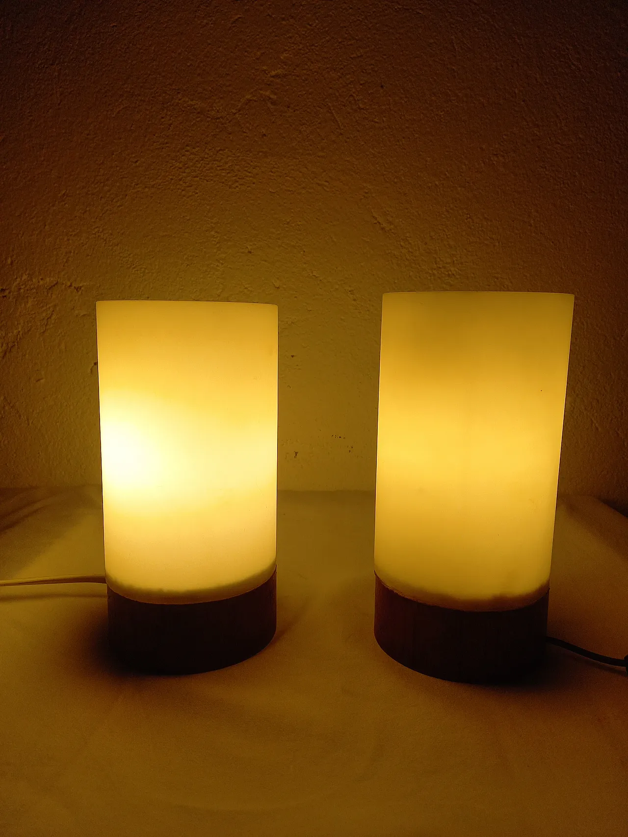 Pair of Scandinavian Teak and glass lamps, 70s 8