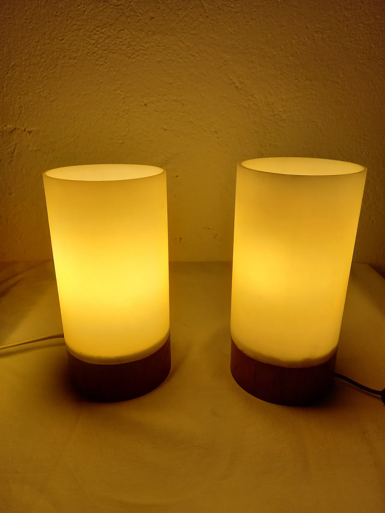 Pair of Scandinavian Teak and glass lamps, 70s 9