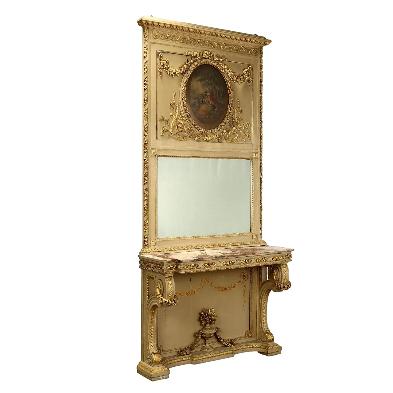 Antique console table with mirror in neoclassical style, 19th century 1