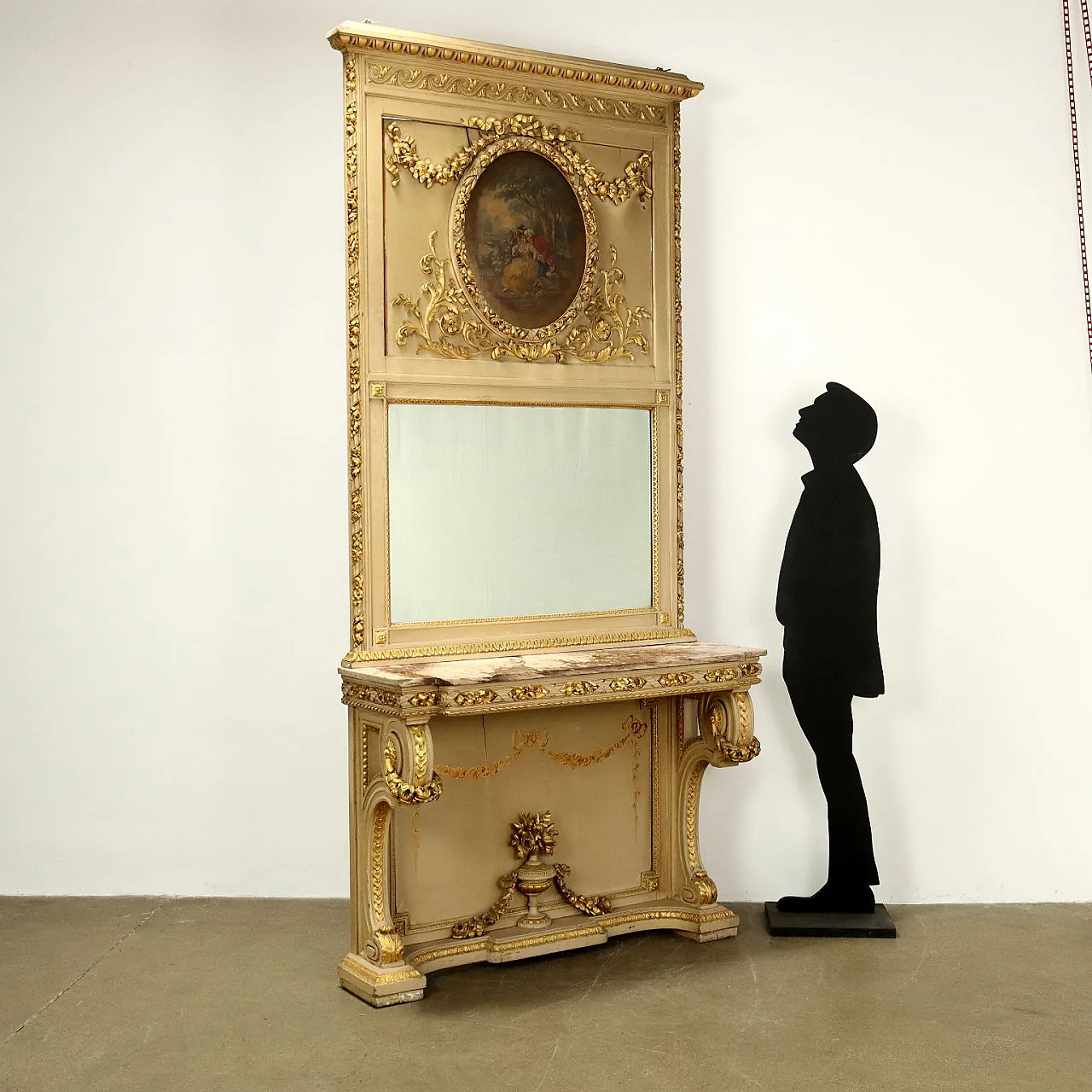 Antique console table with mirror in neoclassical style, 19th century 2