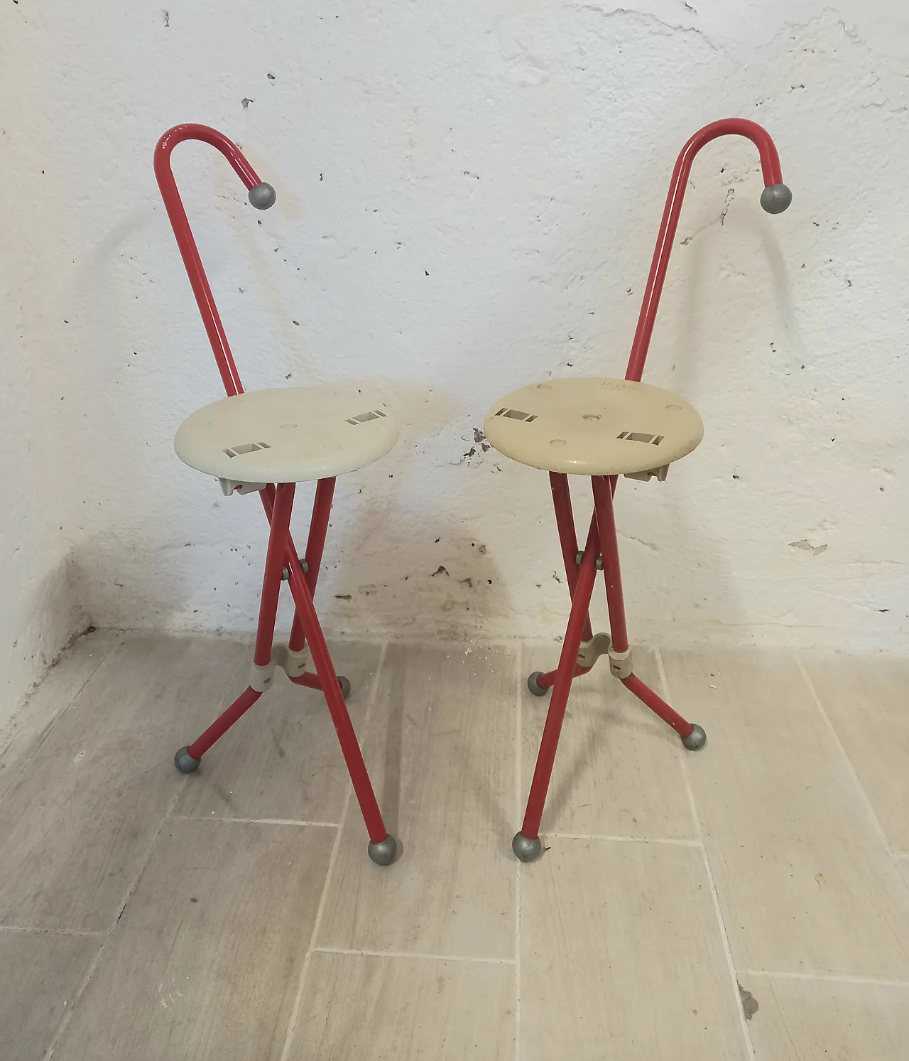 Pair of Ulysse Sandrigar production stroller stools, 80s 1