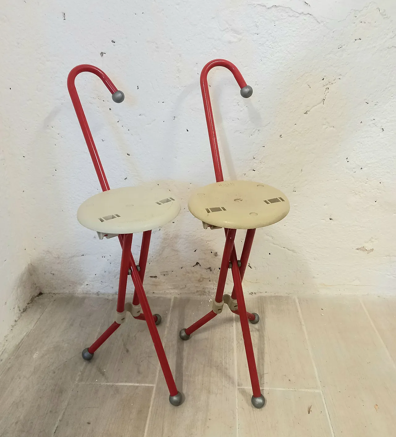 Pair of Ulysse Sandrigar production stroller stools, 80s 2