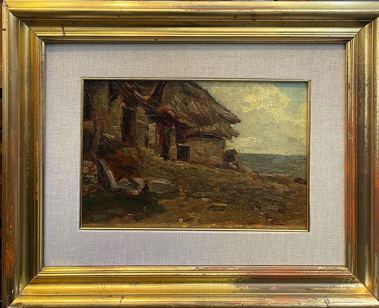 Houses by the Sea by Beppe Ciardi, oil on panel, 19th century 1