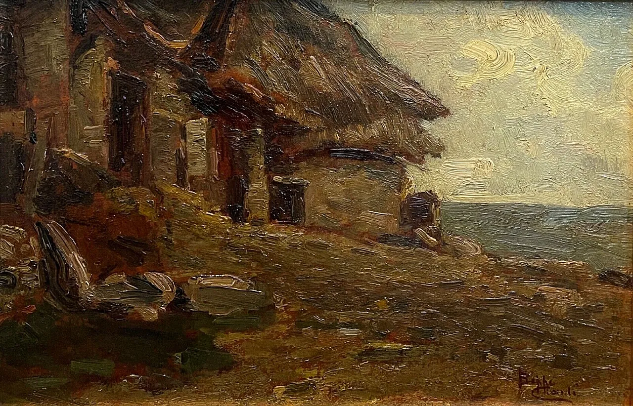 Houses by the Sea by Beppe Ciardi, oil on panel, 19th century 2