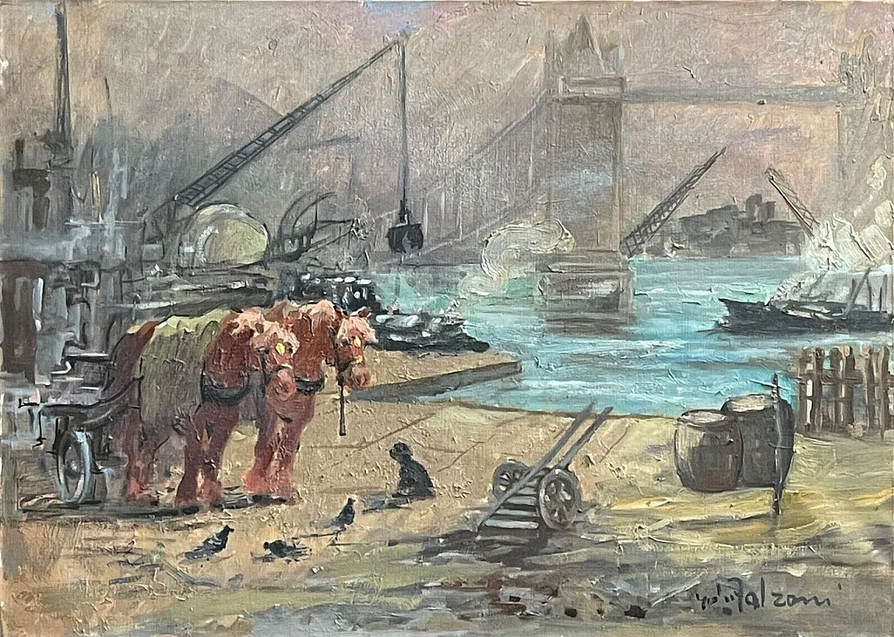 Tower Bridge di Giulio Falzoni, olio su tela, '900 1