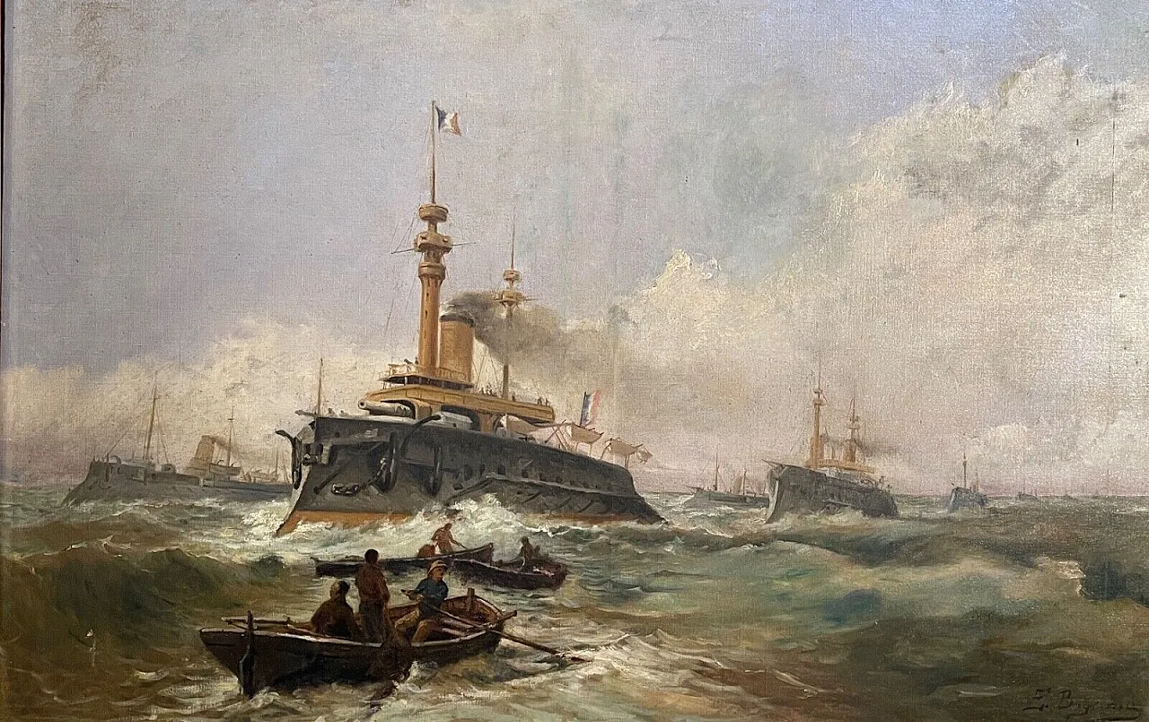 Naval Battle by E. Bogliani, oil on canvas, 19th century 2