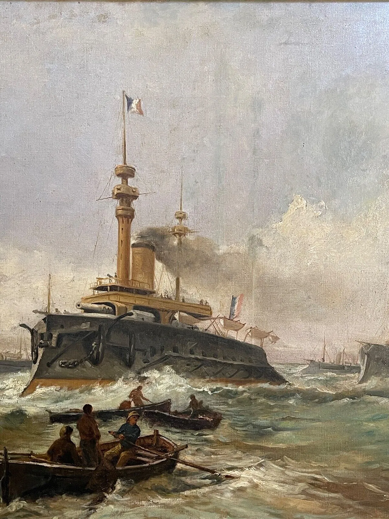 Naval Battle by E. Bogliani, oil on canvas, 19th century 3