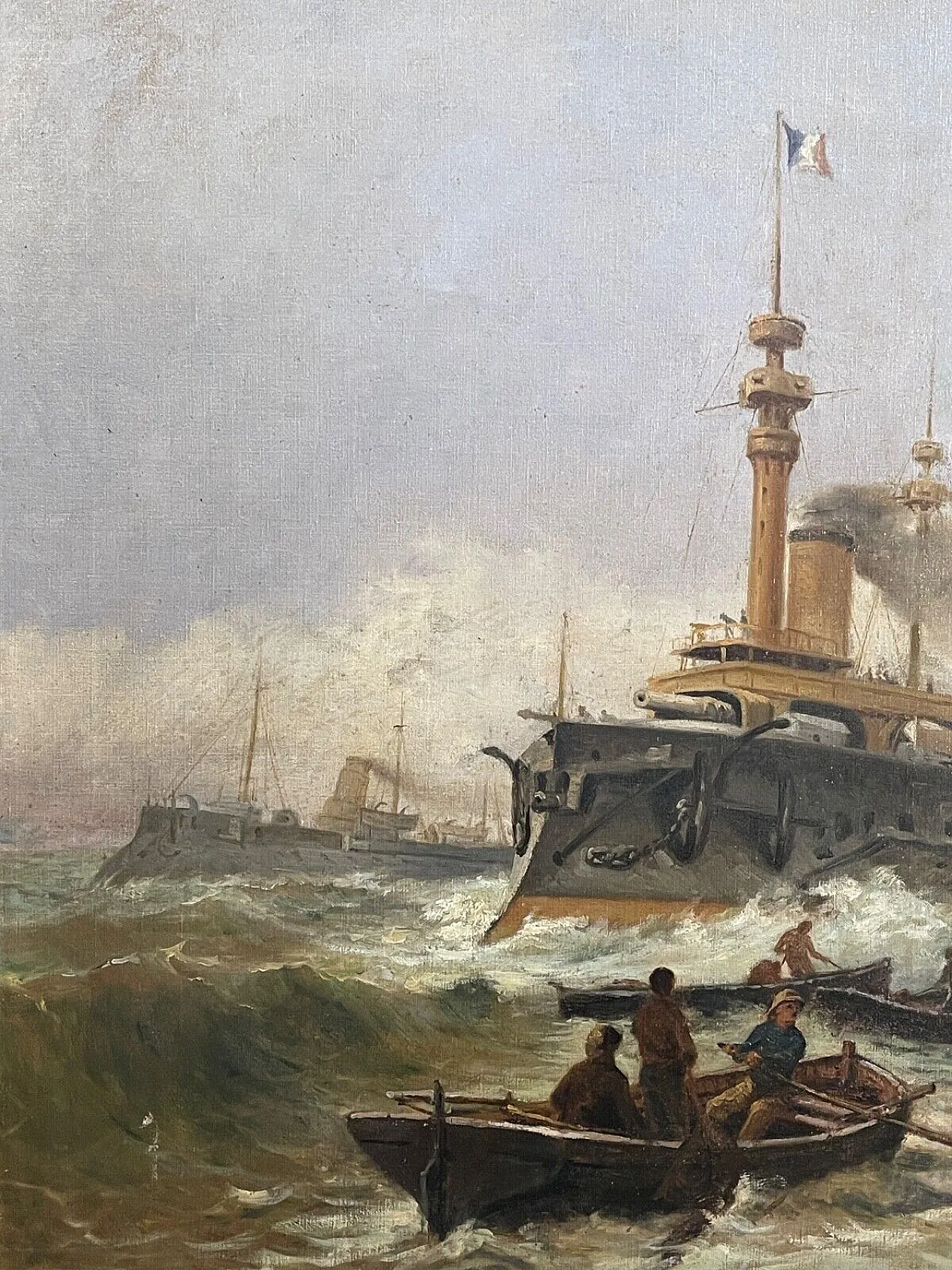 Naval Battle by E. Bogliani, oil on canvas, 19th century 6