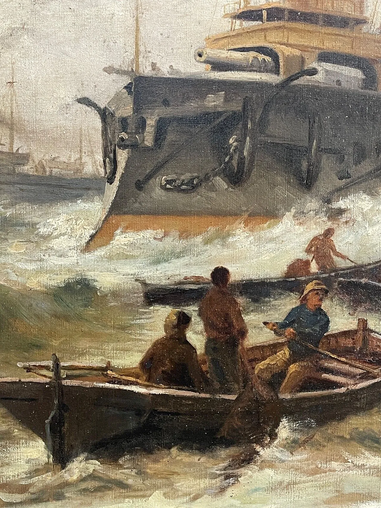 Naval Battle by E. Bogliani, oil on canvas, 19th century 7