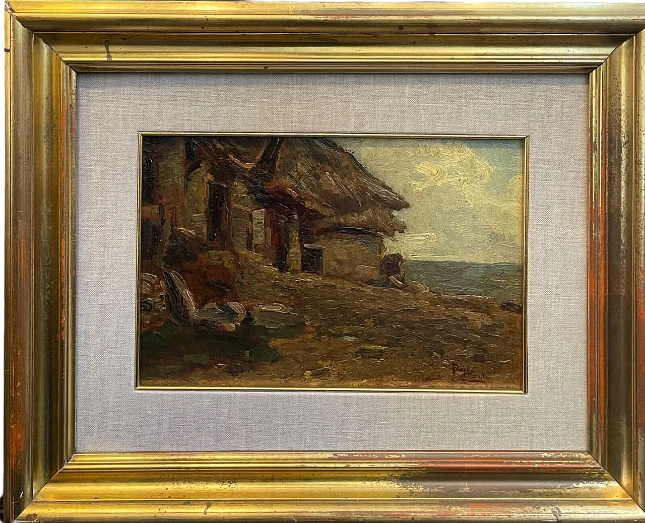 Houses by the Sea by Beppe Ciardi, oil on panel, 19th century 8