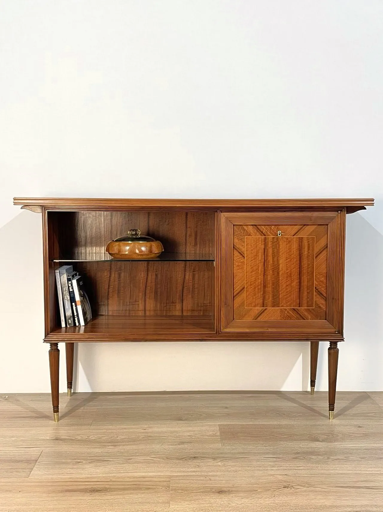Open sideboard in walnut with bars, Italy 1950s 1
