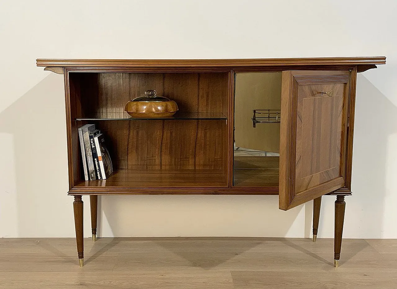 Open sideboard in walnut with bars, Italy 1950s 3
