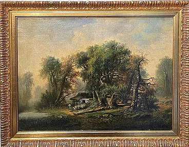 Pesaggio forestale di Alfred Williams, olio su tela, '800