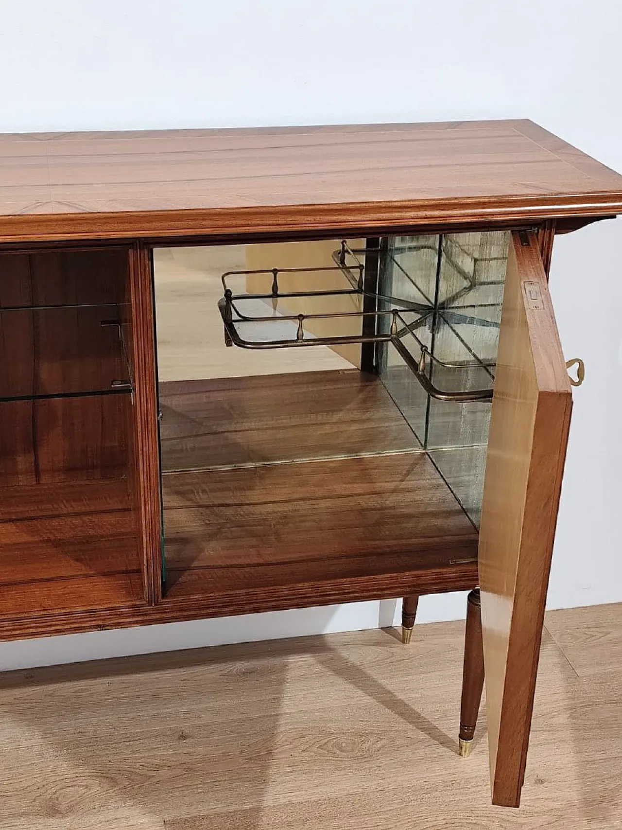 Open sideboard in walnut with bars, Italy 1950s 6