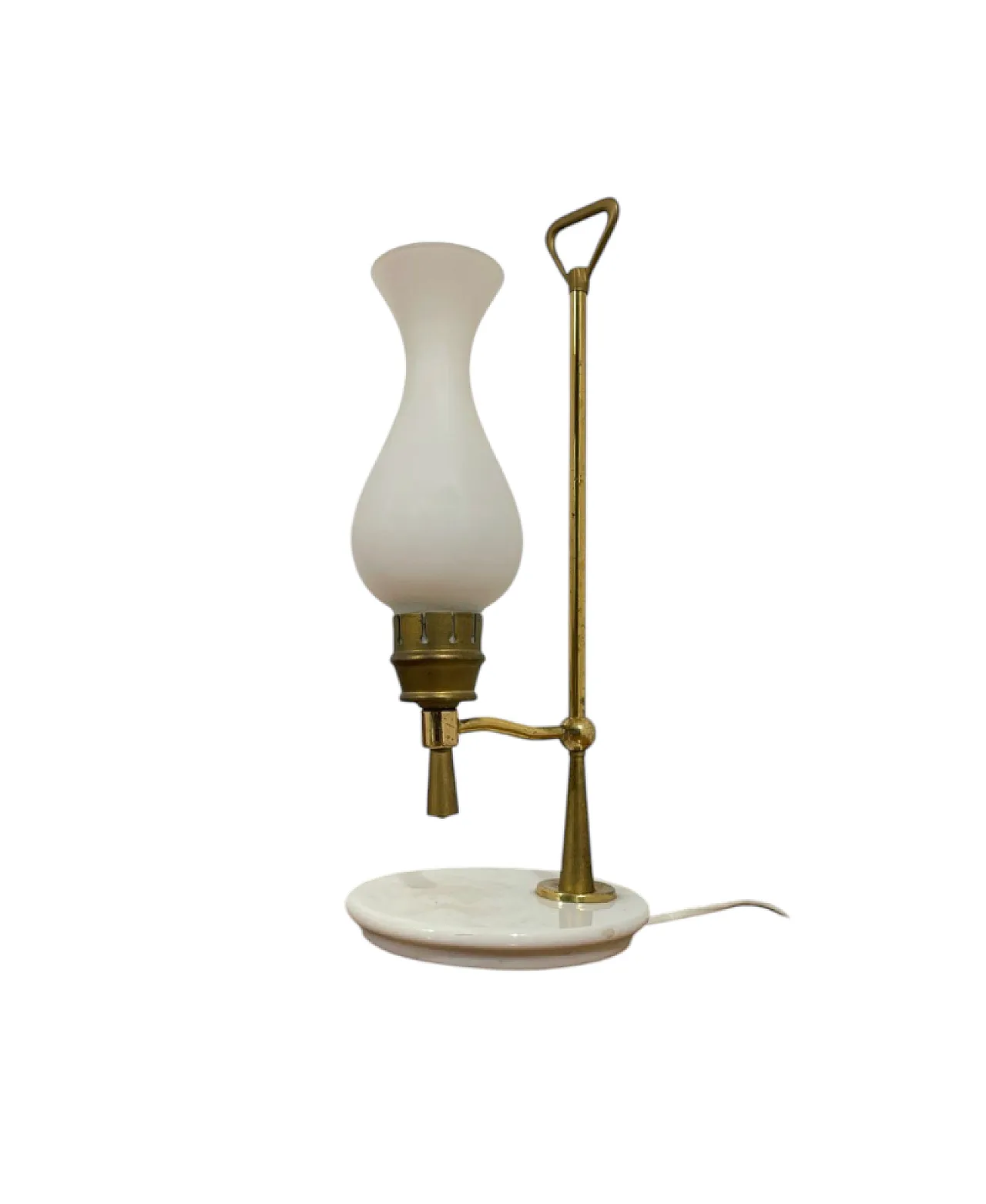 Brass lamp, marble and satin glass, 1950s 1
