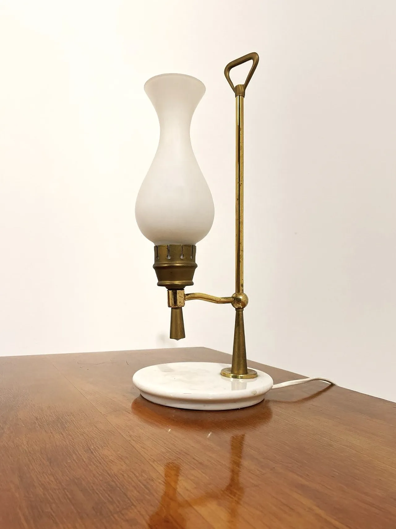 Brass lamp, marble and satin glass, 1950s 2