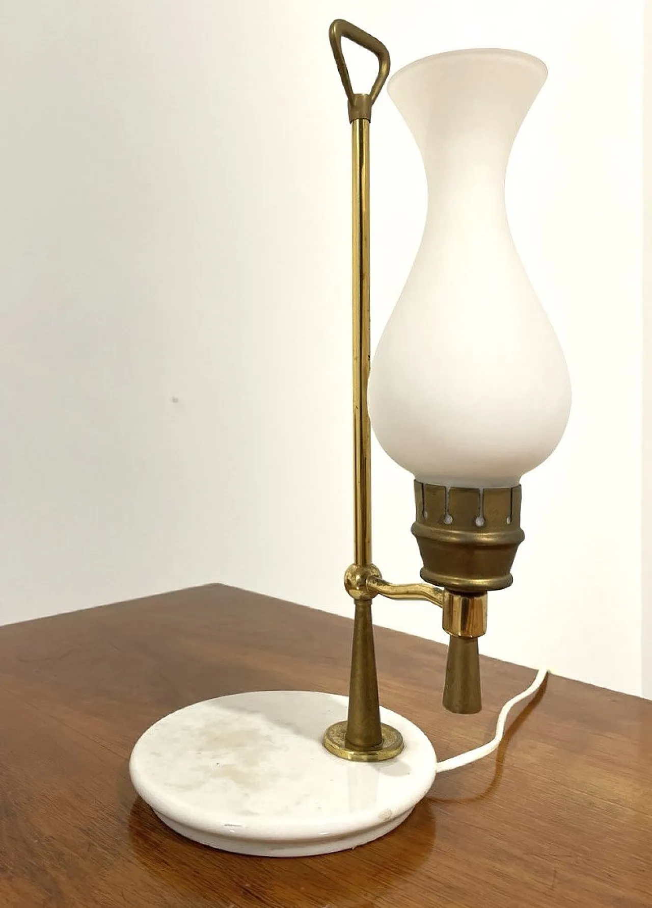 Brass lamp, marble and satin glass, 1950s 3