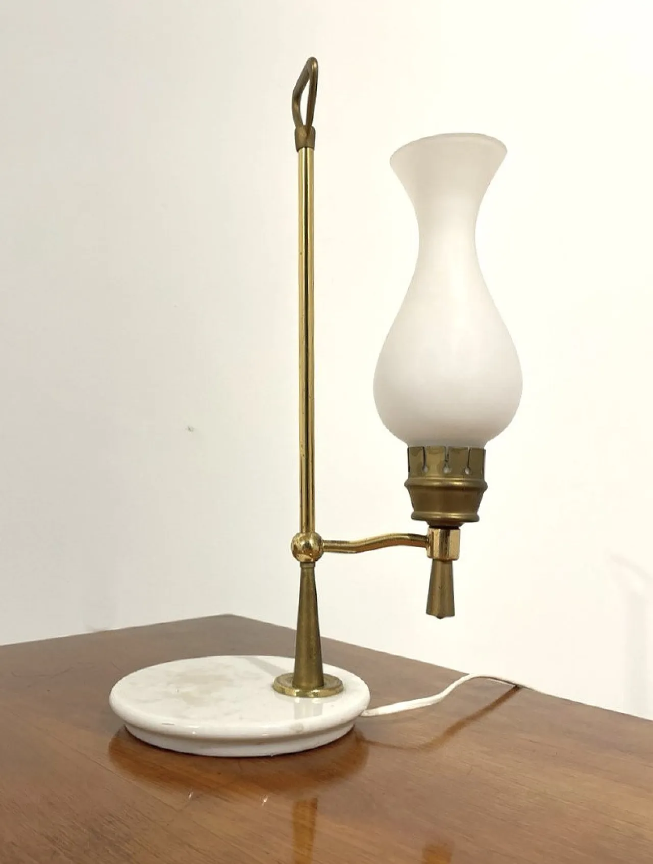 Brass lamp, marble and satin glass, 1950s 4