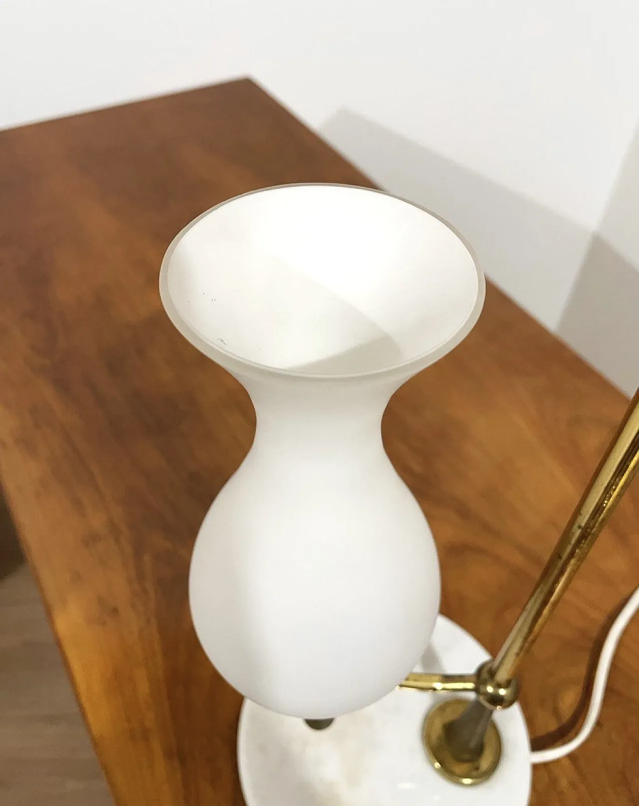 Brass lamp, marble and satin glass, 1950s 5