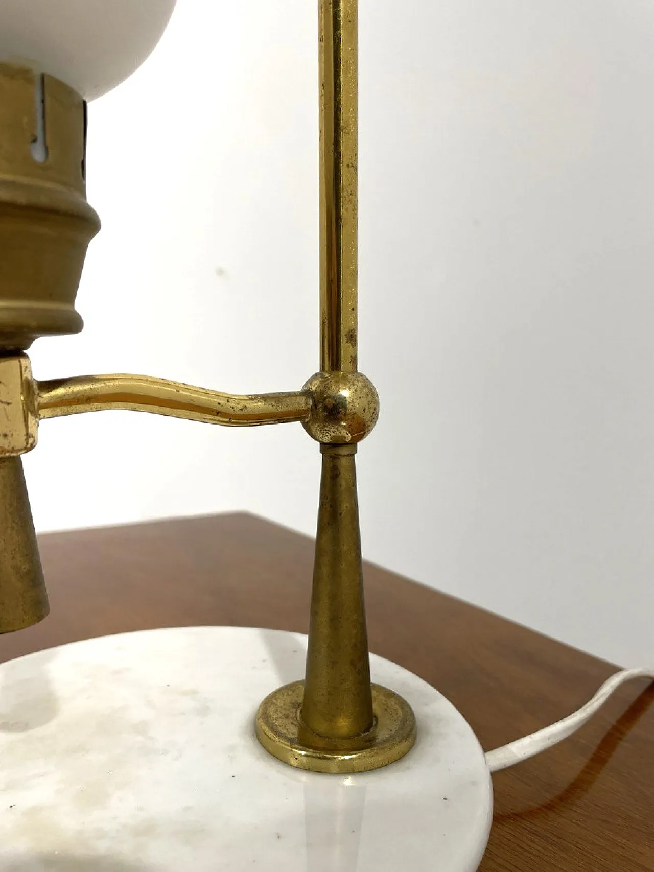 Brass lamp, marble and satin glass, 1950s 6
