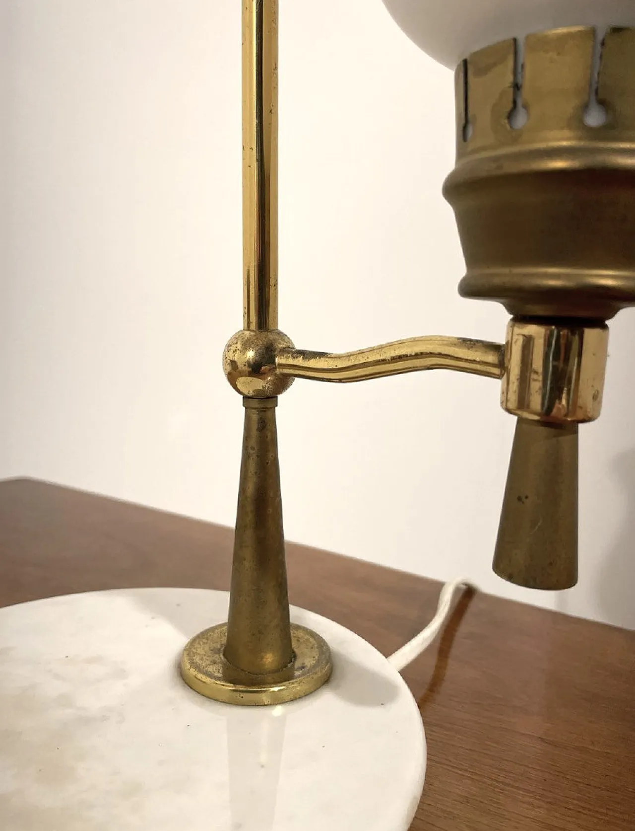 Brass lamp, marble and satin glass, 1950s 7