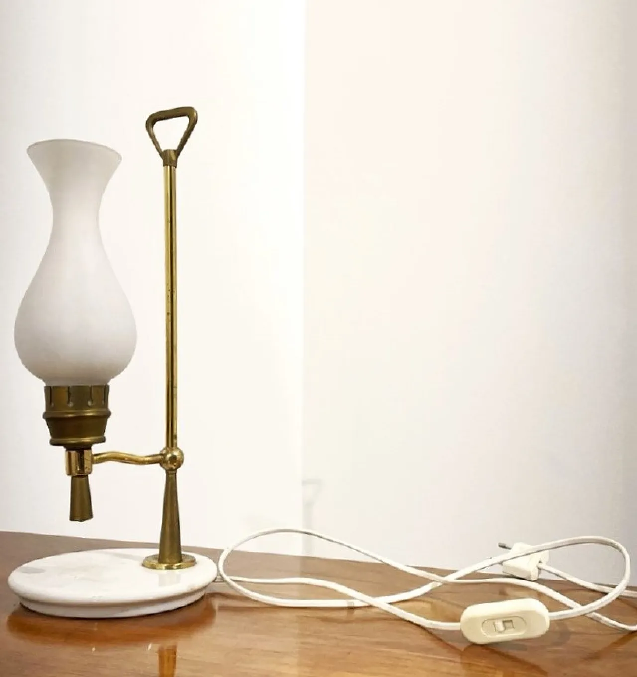 Brass lamp, marble and satin glass, 1950s 11